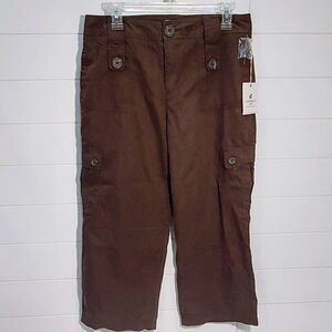 NEW! Caribbean Joe Women's 8 Capri Cargo Pants Brown Coastal Grandma Relaxed
